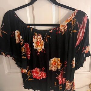 O’Neill blousy crop top black with red and orange large flowers